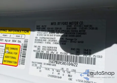 2022 Ford Mustang Ecoboost Premium from USA, damaged, VIN 1FATP8UH5N5104622